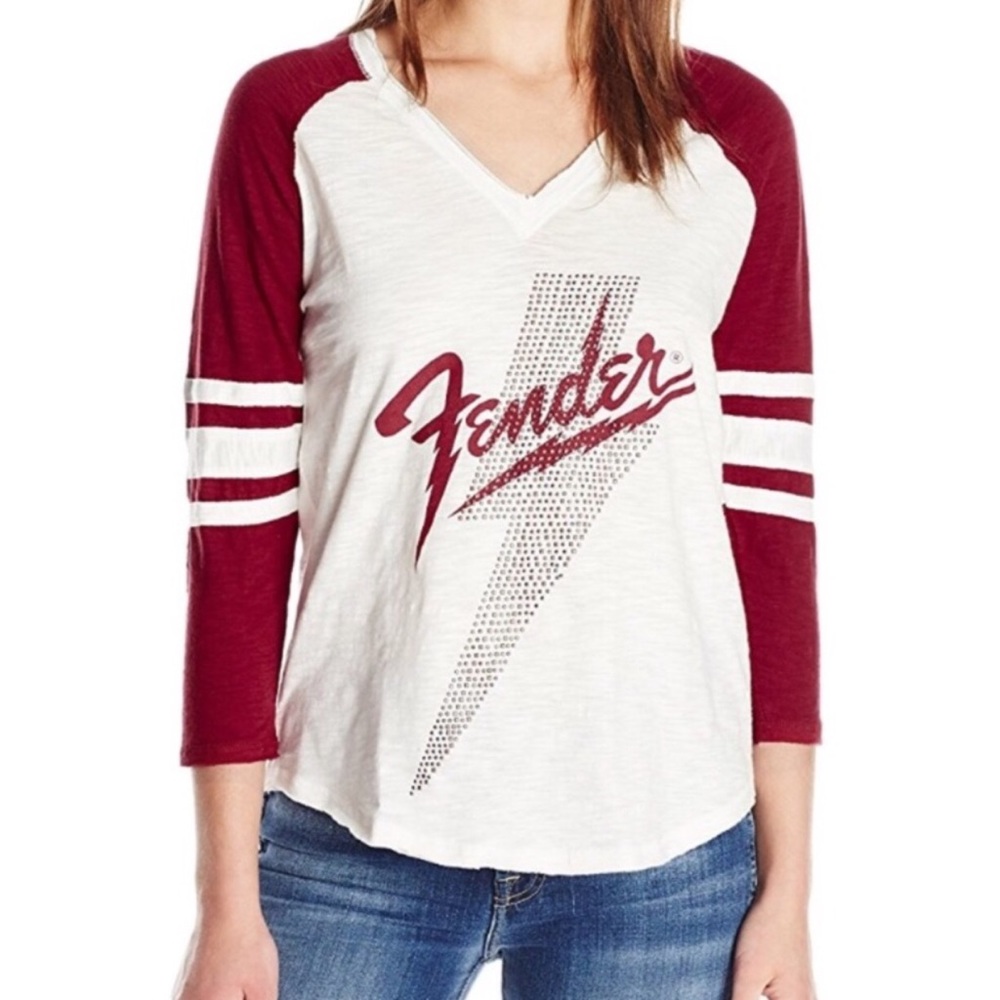 Lucky Brand Fender V Neck Jersey Graphic Tee